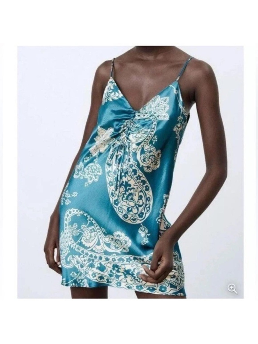 Zara Teal and Cream Paisley Midi Slip Dress